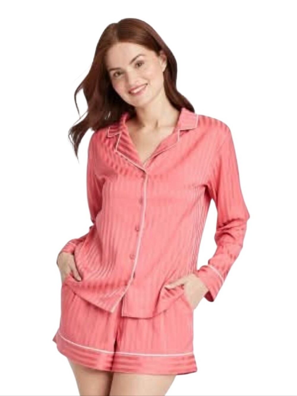 Auden Shadow Stripe Coral Pajama Set Sz XXL